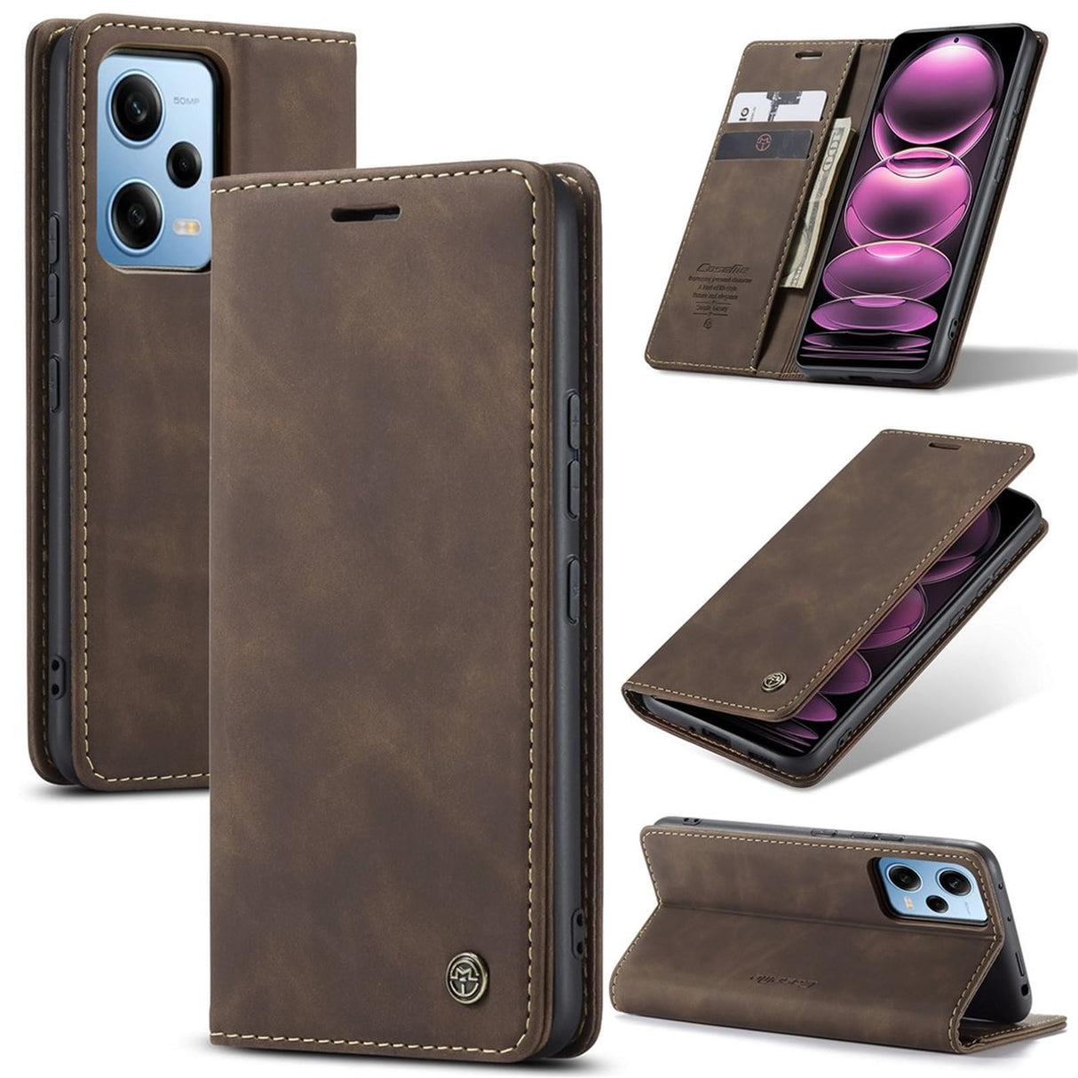 UniqCase Phone Case For Xiaomi Redmi Note 12 Pro/Note 12 Pro Speed/Poco X5 Pro Anti-scratch PU Leather Case Wallet Stand Cover - Coffee