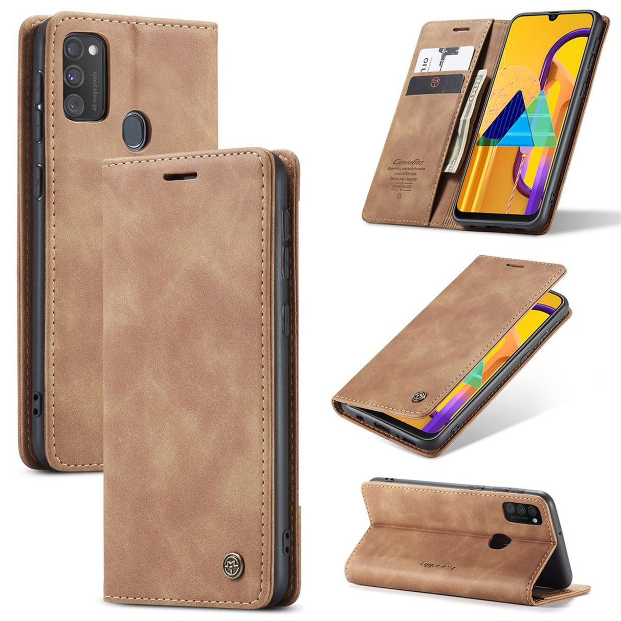 UniqCase جلد ممتص تلقائيًا مع غلاف محفظة لهاتف Samsung Galaxy M30s/M21 - بني