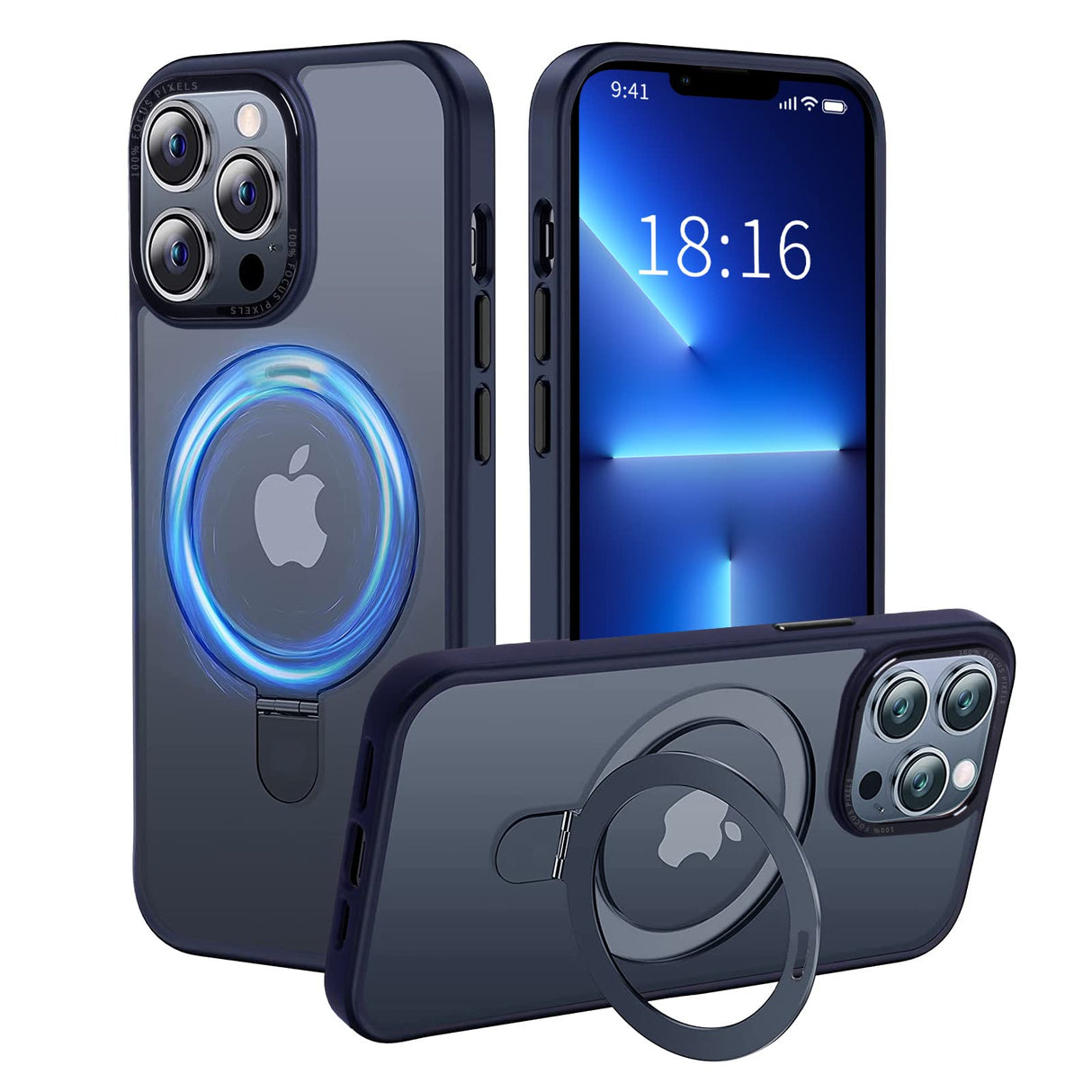 UCHUANG for iPhone 13 Pro Max Case with Magnetic Invisible Stand Cover Shockproof and Anti-Yellow Slim Thin Translucent Matte Protective Magsafe Case for Apple iPhone 13 Pro Max 6.7 inch - Navy Blue