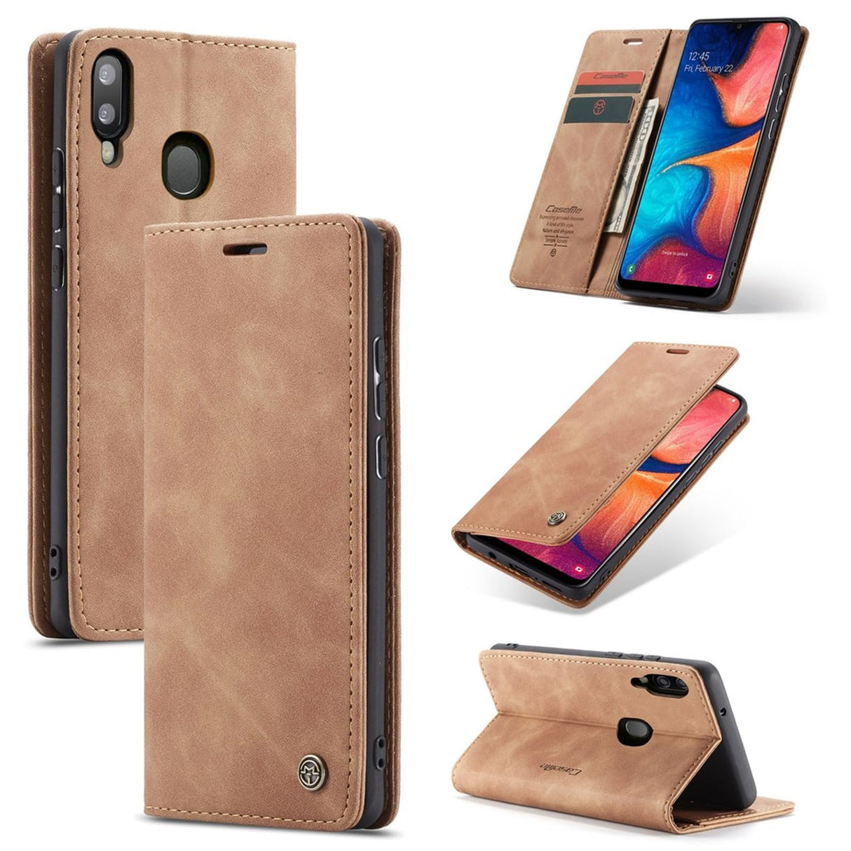 UniqCase Auto-absorbed Leather Flip Wallet Case For Samsung Galaxy A20e - Brown