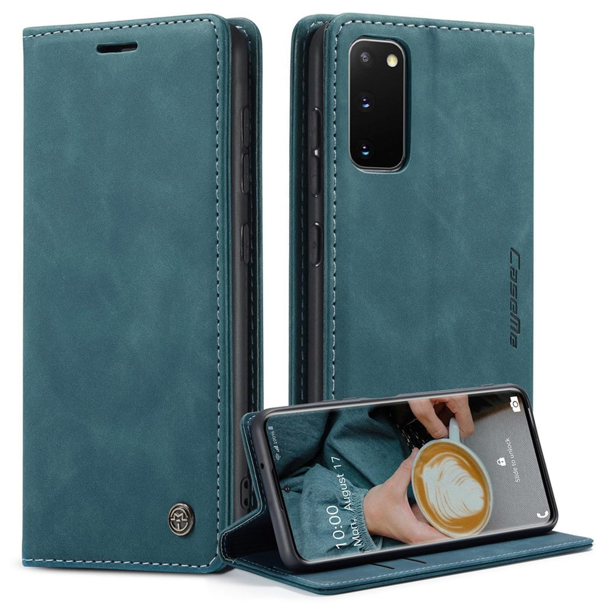 جراب محفظة جلدي قلاب من UniqCase قابل للامتصاص تلقائيًا لهاتف Samsung Galaxy S20 4G/S20 5G - أزرق وأخضر