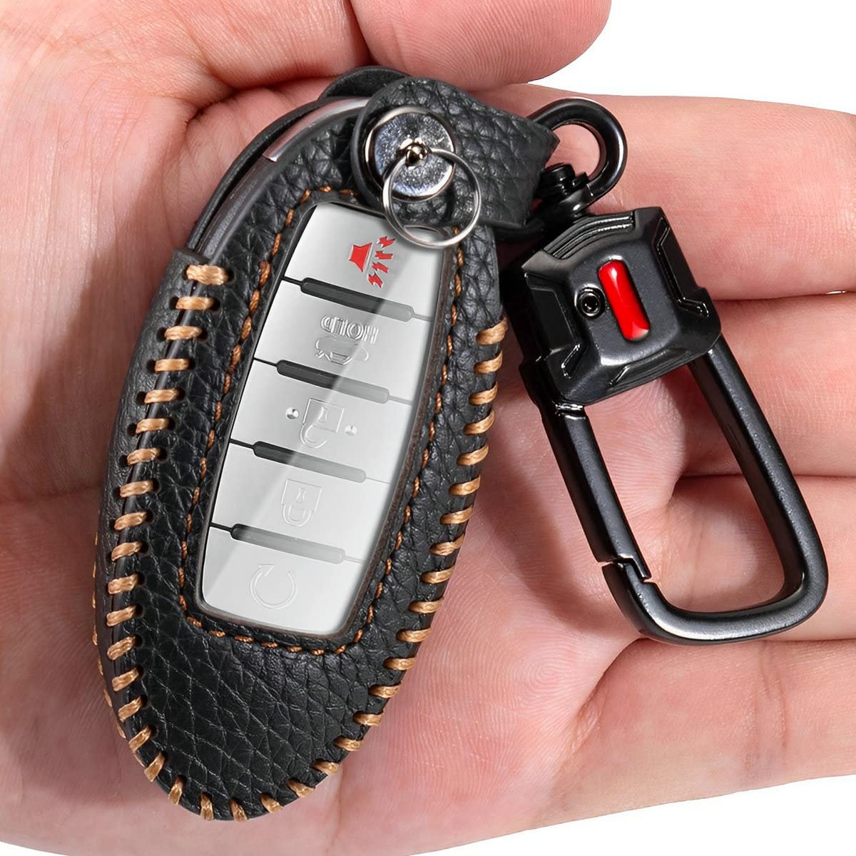 غطاء حماية مفتاح السيارة الذكي من YONUFI لسيارات نيسان مع سلسلة مفاتيح وحامل حماية من الجلد لسيارات نيسان روج وسينترا وألتيما وكيكس وفيرسا ومورانو فرونتير وباثفايندر وتيتان وأرمادا وماكسيما وإنفينيتي