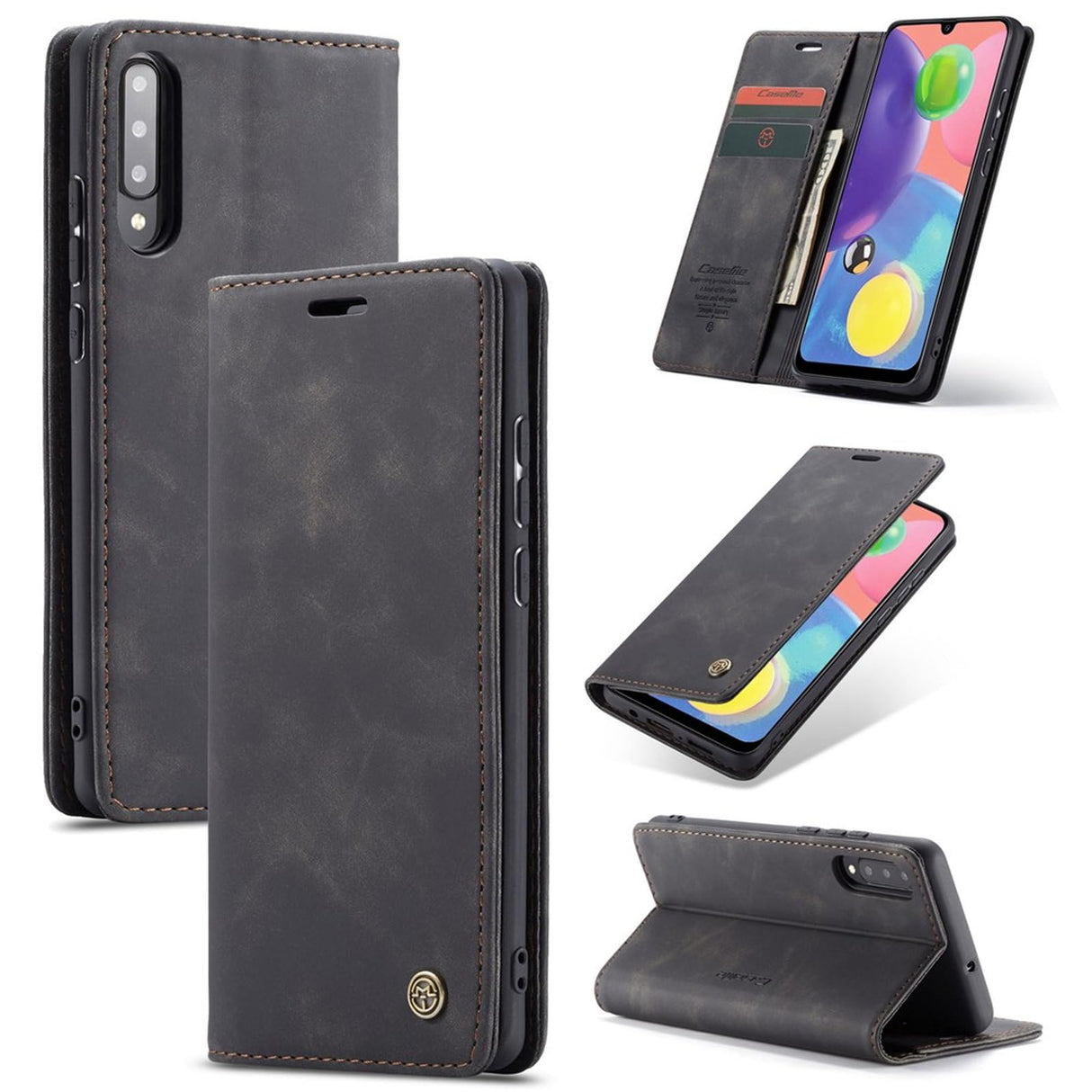 UniqCase Auto-absorbed Leather Wallet Case Flip Shell For Samsung Galaxy A70s - Black
