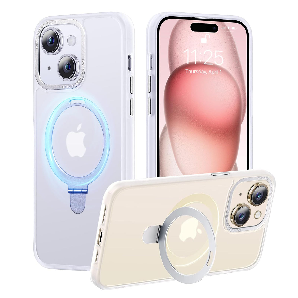 UCHUANG for iPhone 15 Case with Magnetic Invisible Stand Cover Shockproof and Anti-Yellow Slim Thin Translucent Matte Protective Magsafe Case for Apple iPhone 15 6.1 inch - Morning Mist Through