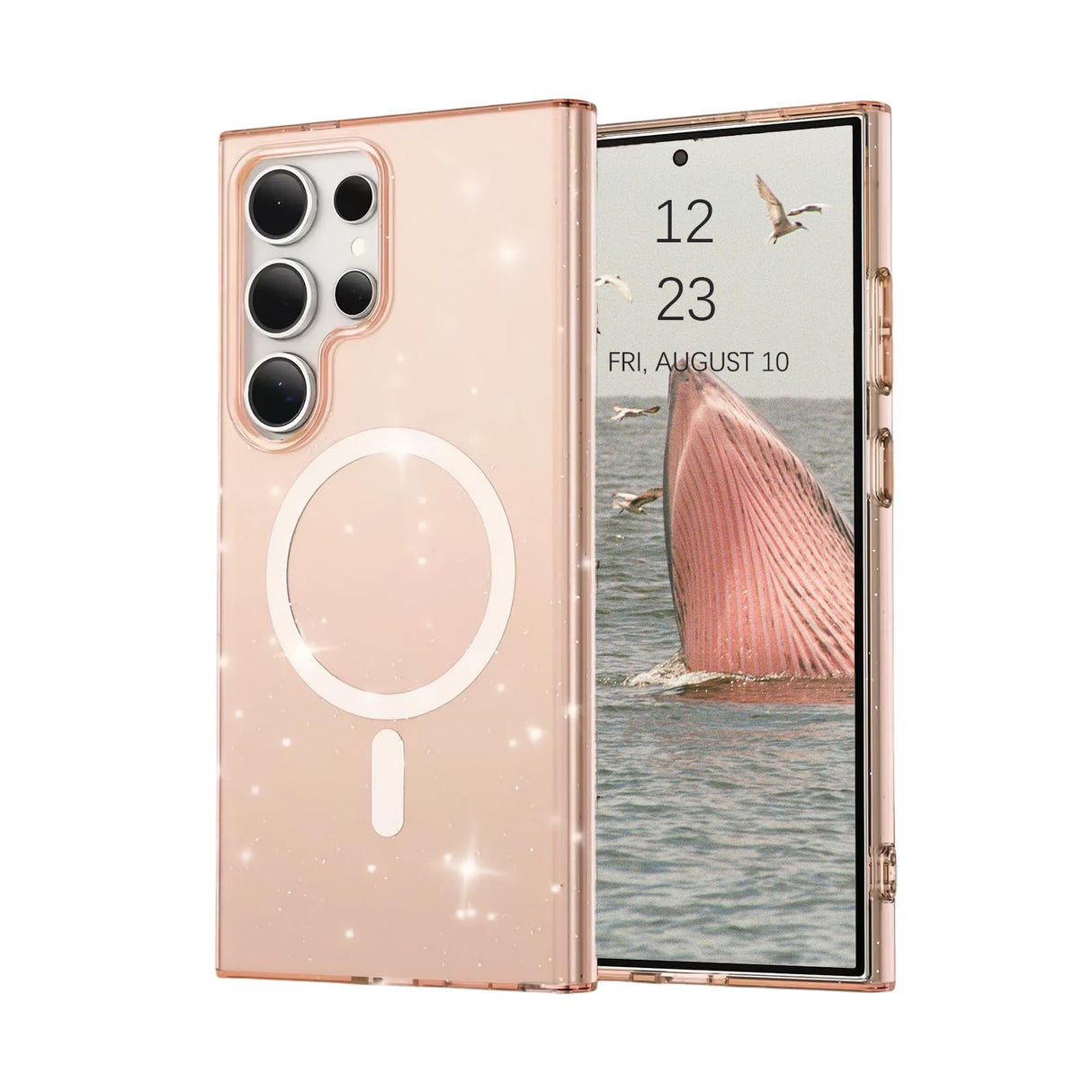 جراب AIQIUQIU لهاتف Samsung Galaxy S24 Ultra لامع، متوافق مع MagSafe، جراب واقٍ شفاف لامع مقاوم للصدمات لطيف للنساء والفتيات لهاتف Samsung S24 Ultra 5G، ذهبي لامع