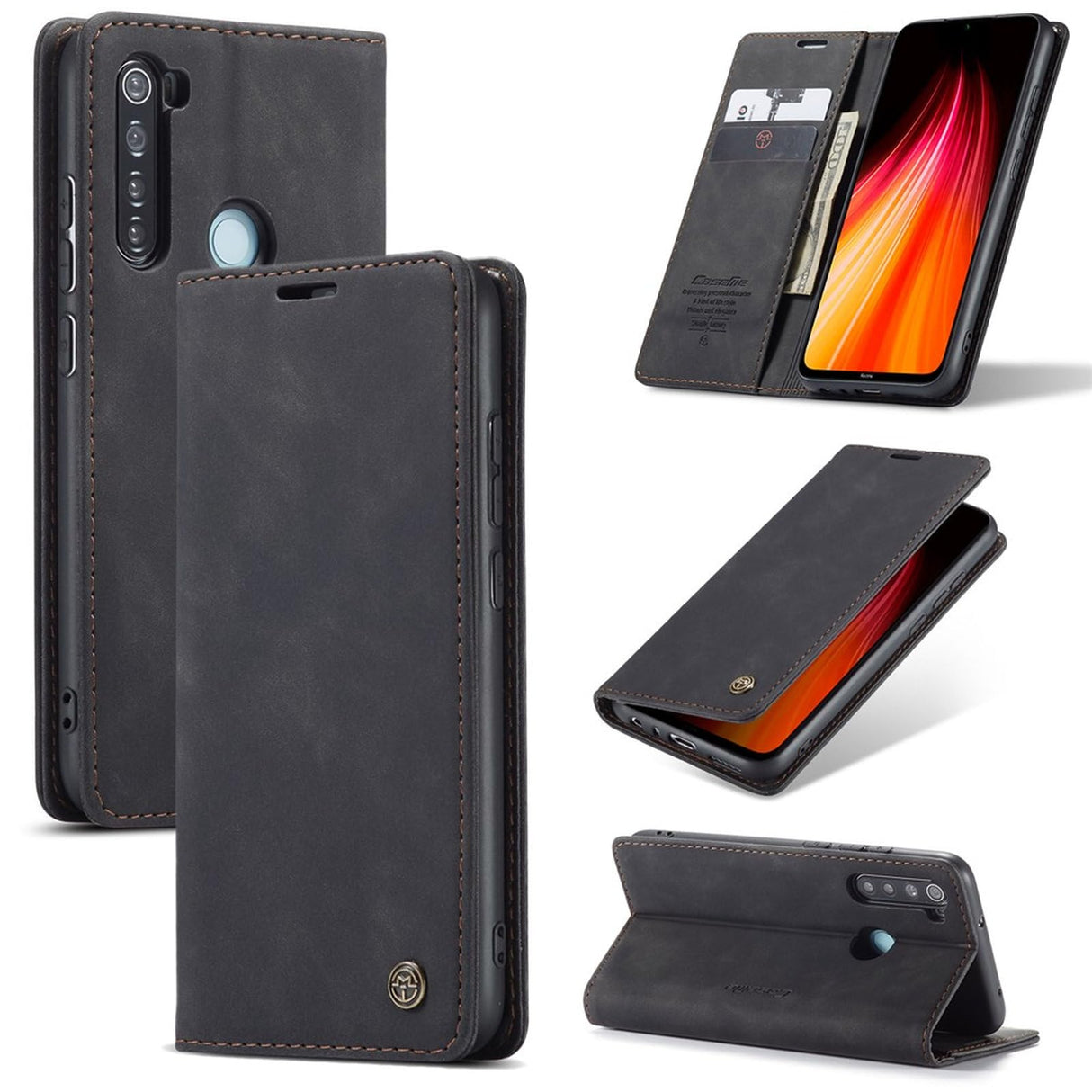 جراب هاتف محمول من الجلد من UniqCase مزود بمحفظة قابلة للامتصاص التلقائي لهاتف Xiaomi Redmi Note 8 - أسود