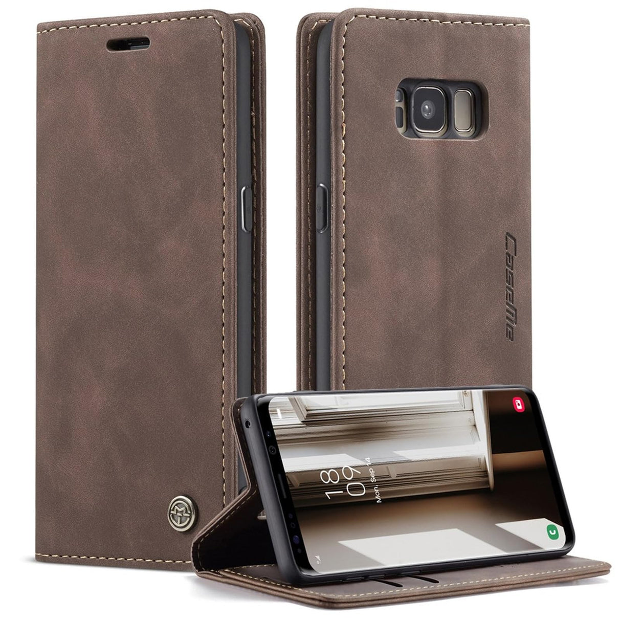 غطاء هاتف من الجلد من UniqCase، قابل للامتصاص تلقائيًا، لهاتف Samsung Galaxy S8 G950، لون بني