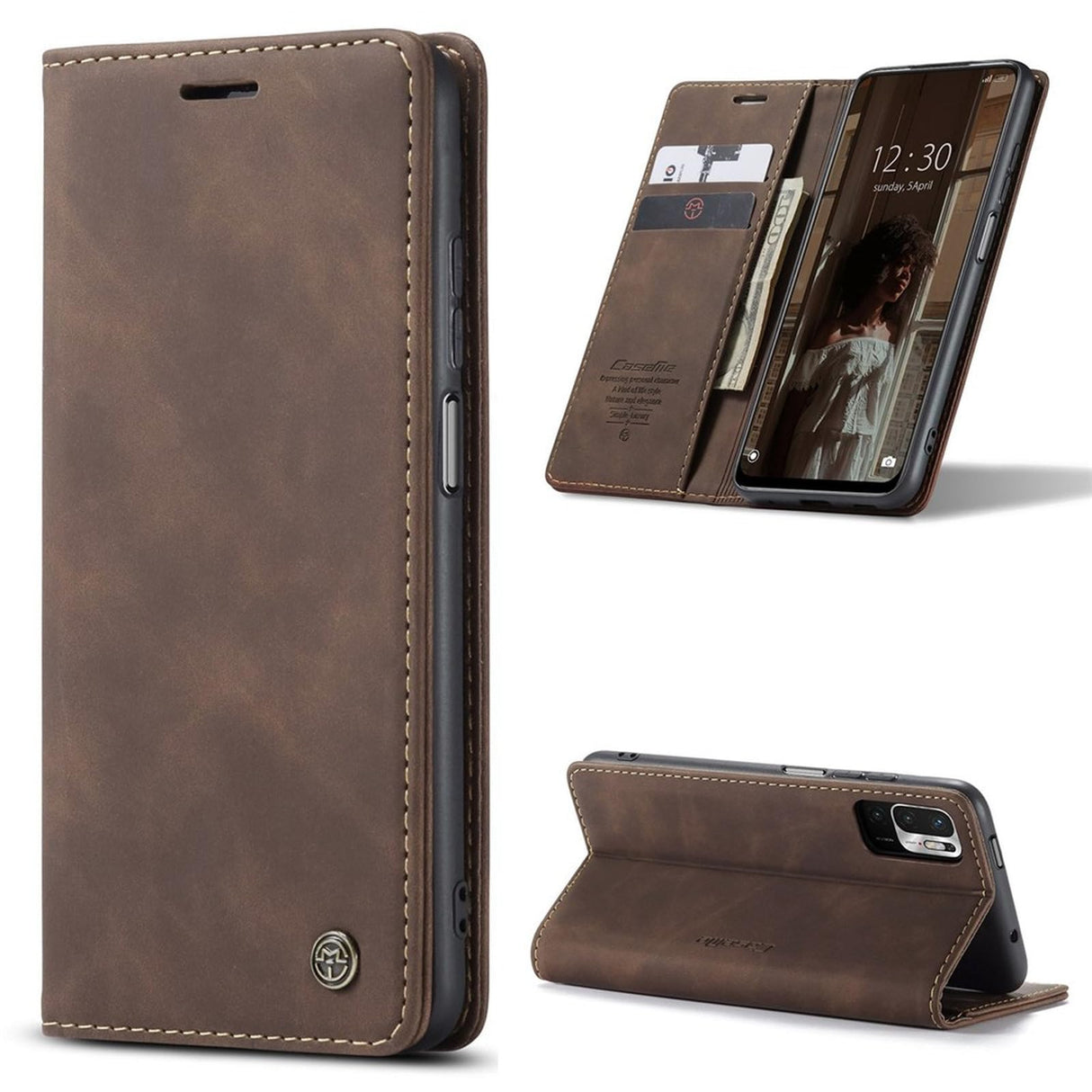 UniqCase For Xiaomi Redmi Note 10 5G/Redmi Note 10T 5G/Poco M3 Pro 4G/5G PU Leather Case Folio Stand Wallet Magnetic Auto Closing Protective Cover - Coffee