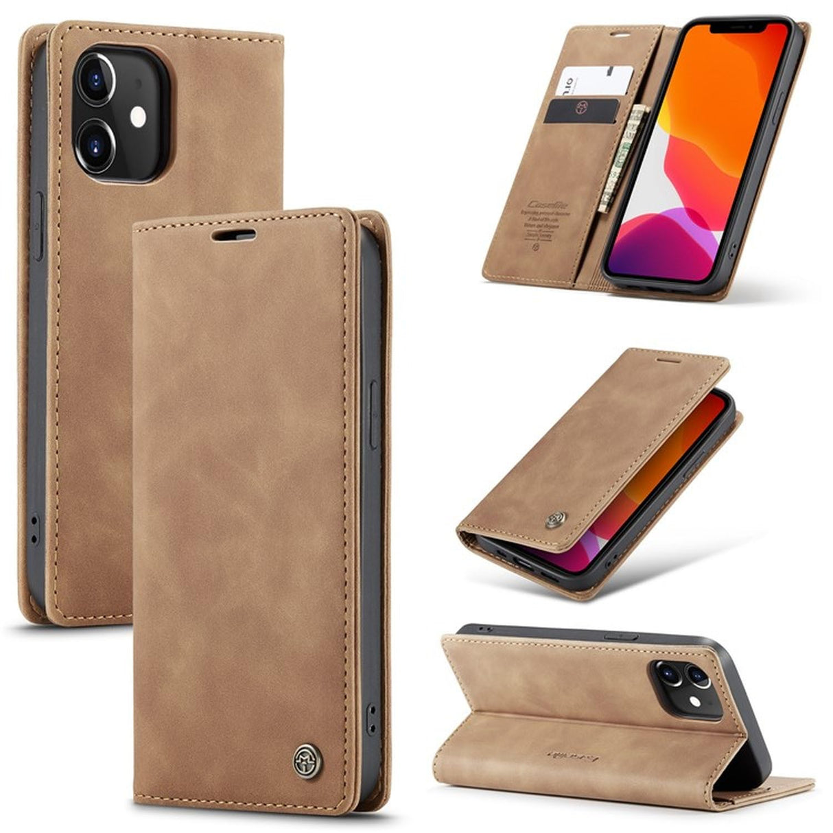 UniqCase لهاتف iPhone 12 Pro/12 غطاء جلدي قابل للطي مع محفظة يمتص تلقائيًا - بني