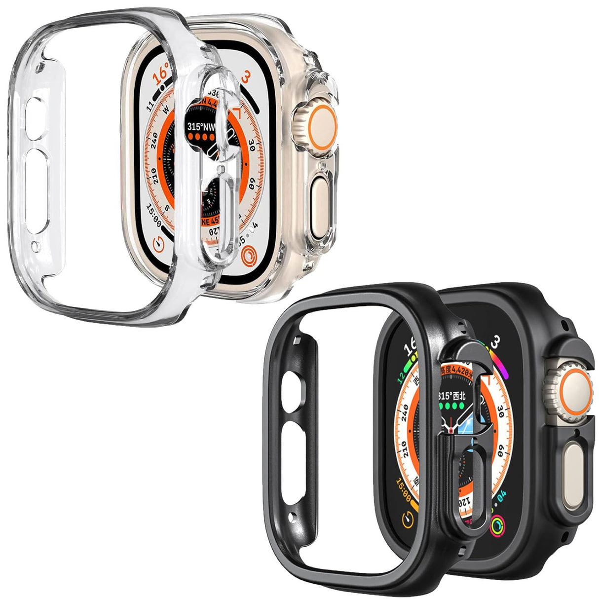 Yrzper Compatible with Apple Watch Ultra 49mm Hard PC Case Cover Resistant Impact Shockproof Protective All-Around Edge Protective PC Hard Bumper Cover Face for Apple Watch Ultra 49mm (Black+Clear)