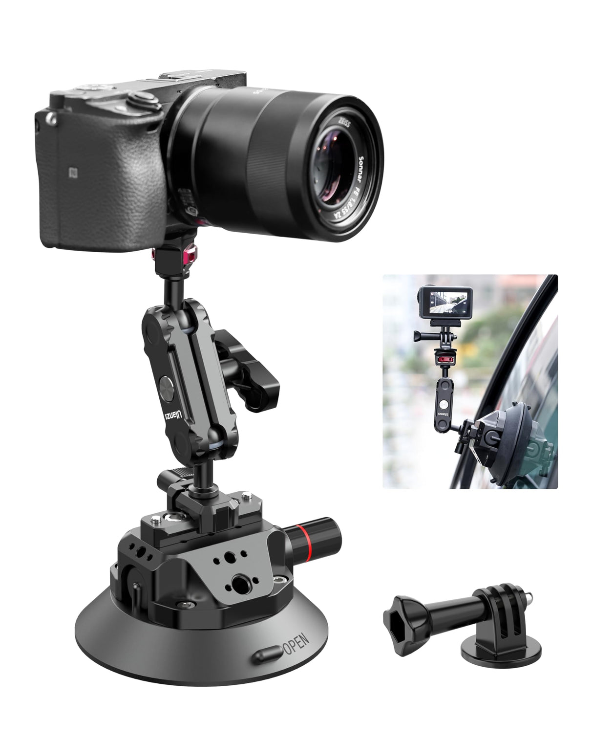 حامل ذراع سحري UURig ULANZI SC-02 لتثبيت الشفط لكاميرات DSLR لكاميرا GoPro Hero 12 11 10 9 8 7 6 5/Max/DJI OSMO Action Camera لتصوير الفيديو، محول تثبيت الكاميرا لالتقاط الصور الشخصية