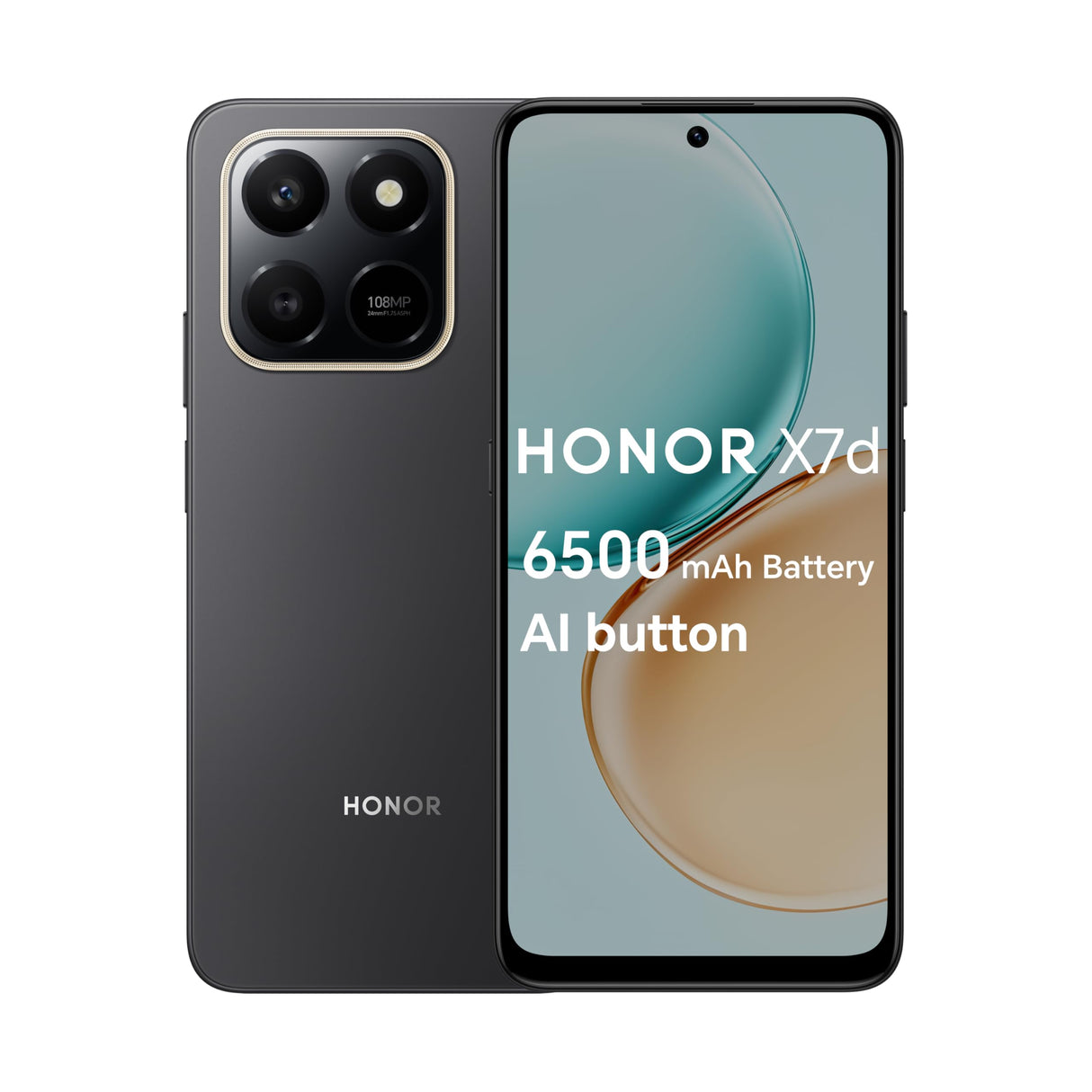 هاتف ذكي HONOR X7d 4G، ذاكرة وصول عشوائي (RAM) سعة 8 جيجابايت وذاكرة قراءة فقط (ROM) سعة 256 جيجابايت، ثنائي الشريحة، بطارية 6500 مللي أمبير/ساعة، كاميرا بدقة 108 ميجابكسل، شاشة 6.77 بوصة وتردد 120 هرتز، لون أسود مخملي - إصدار الشرق الأوسط