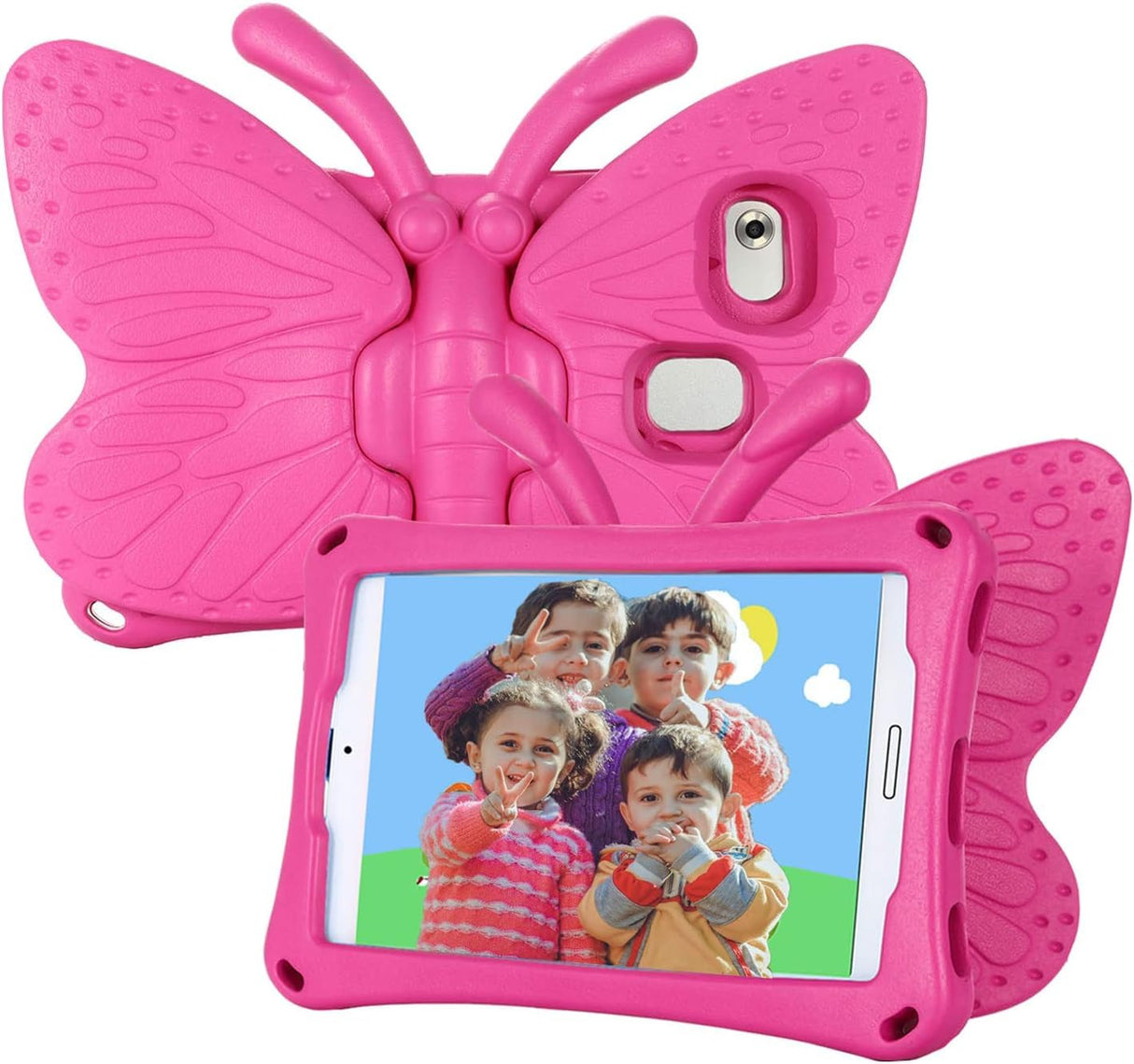 جراب AWH Kids Butterfly Case لجهاز Tab A7 Lite - غطاء واقٍ خفيف الوزن ومقاوم للصدمات لجهاز Tab A7 Lite 2021 اللوحي مقاس 8.7 بوصة (-T225/T220) (وردي فاقع)