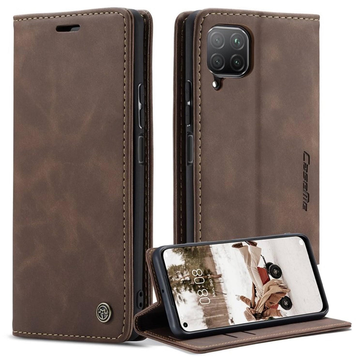 UniqCase لهاتف Huawei P40 lite 4G/Nova 7i/nova 6 SE غطاء محفظة قابل للطي من جلد البولي يوريثان مع حامل قابل للتعديل - لون بني