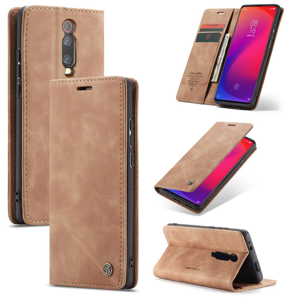 غطاء هاتف من الجلد الصناعي من UniqCase مزود بمحفظة وامتصاص تلقائي لهاتف Xiaomi Redmi K20 Pro/Redmi K20/Mi 9T/Mi 9T Pro - بني