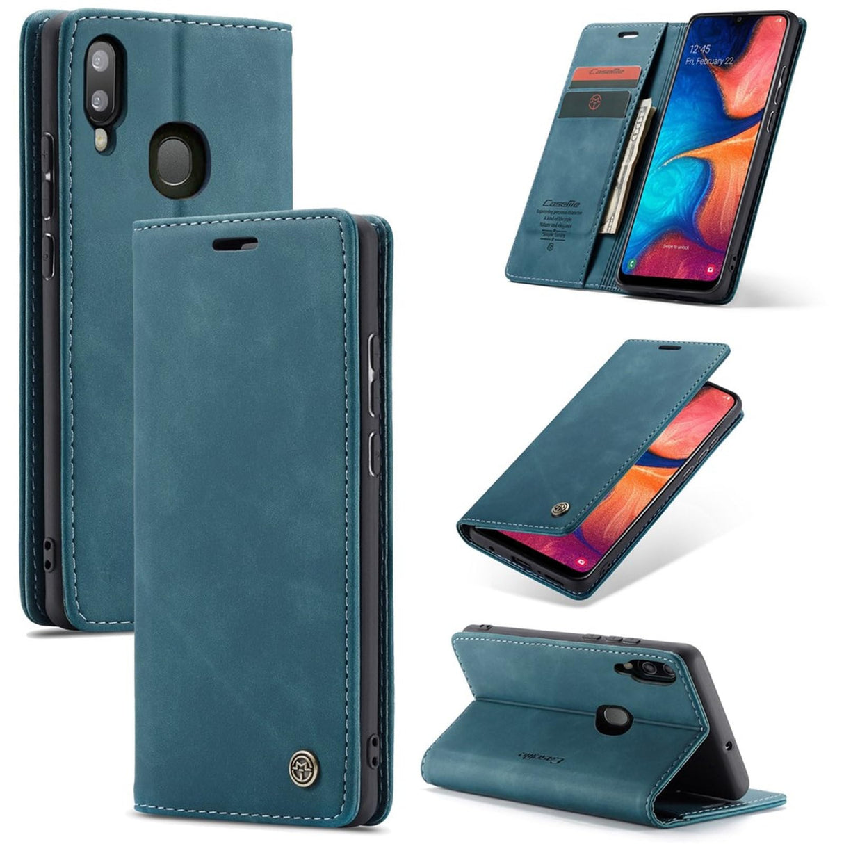 جراب محفظة جلدي ممتص تلقائيًا من UniqCase لهاتف Samsung Galaxy A30 / A20 - أزرق وأخضر
