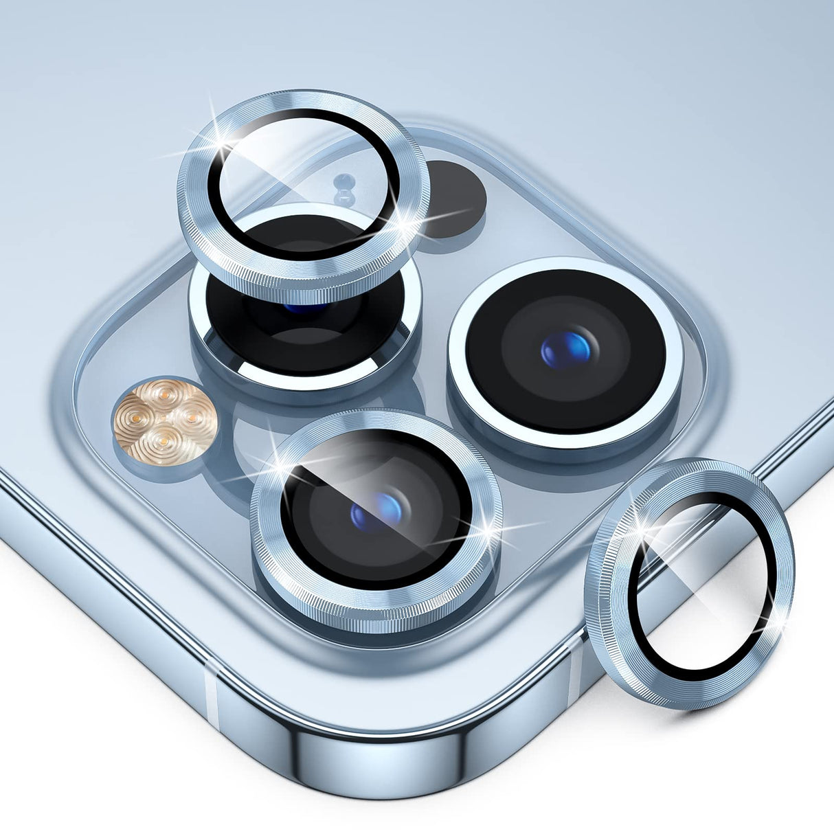 واقي عدسة الكاميرا من فالانج متوافق مع آيفون 13 برو وآيفون 13 برو ماكس 2021، غطاء شاشة عالي الدقة من الزجاج المقوى عالي الجودة من سبائك الألومنيوم (أزرق)