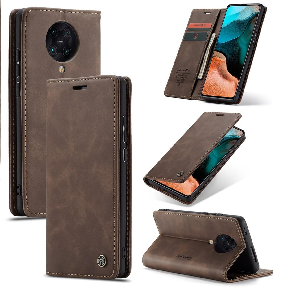 جراب جلدي من UniqCase، ممتص تلقائيًا، لهاتف Xiaomi Redmi K30 Pro/Poco F2 Pro - لون بني