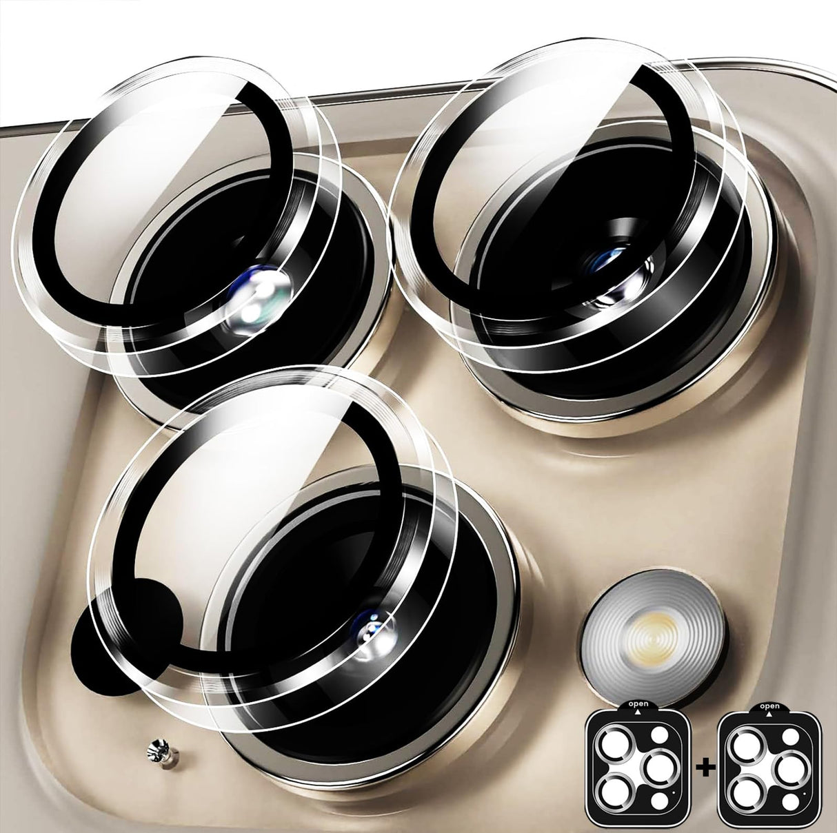 واقي عدسة الكاميرا AFENGBOX، قطعتان، لهاتف iPhone 16 Pro/iPhone 16 Pro Max، غطاء كاميرا بحلقة معدنية مقاومة للخدش من الزجاج المقوى 9H، ملحقات واقي شاشة الكاميرا سهلة التركيب، شفاف