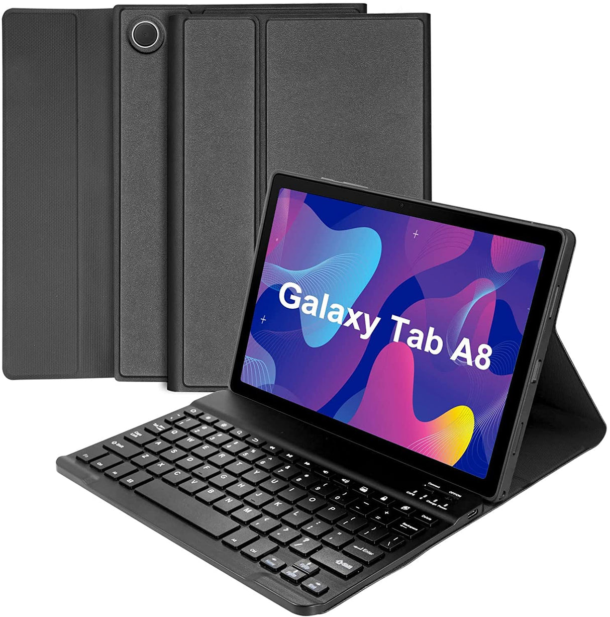 حافظة لوحة مفاتيح AWH لجهاز Samsung Galaxy Tab A8 مقاس 10.5 بوصة - حافظة لوحة مفاتيح ذكية لاسلكية قابلة للفصل ومقاومة للماء مع حامل مغناطيسي، حافظة لوحة مفاتيح جلدية رفيعة واقية لجهاز Galaxy Tab A8 باللون الأسود