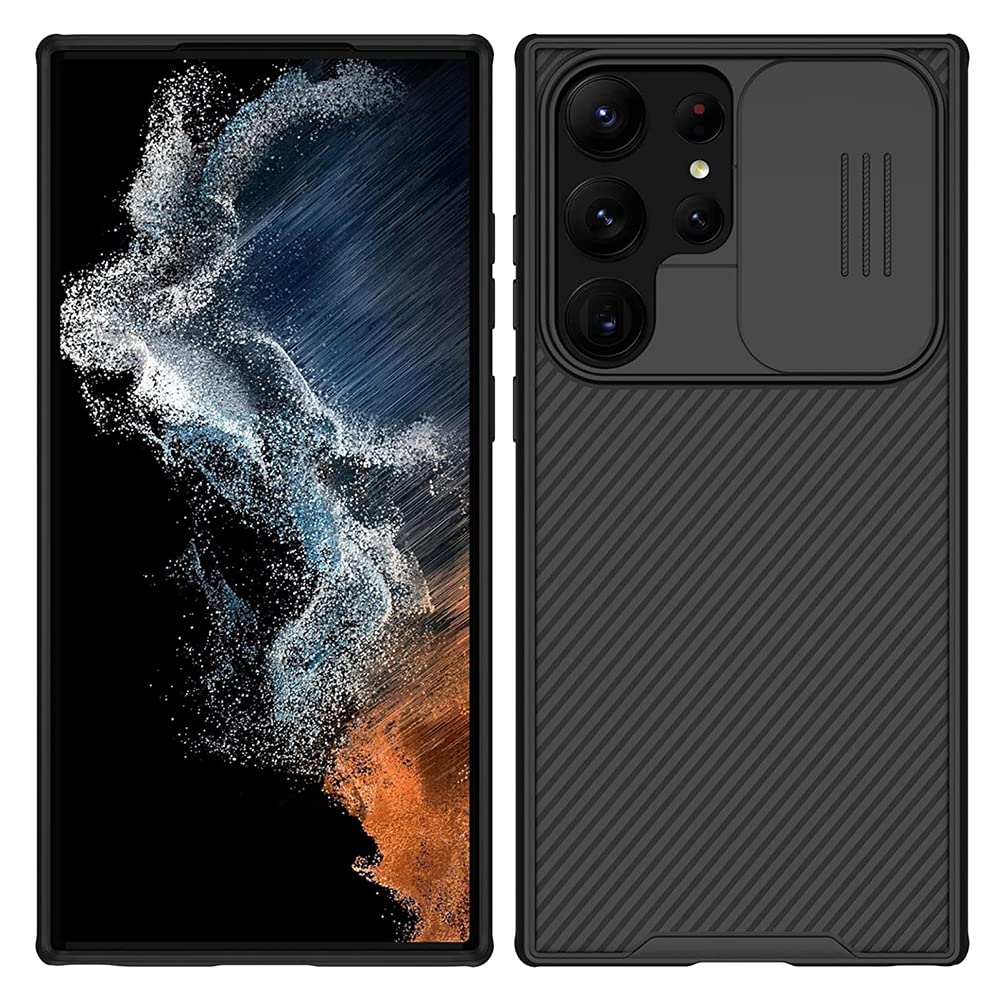 جراب AWH Nillkin مع غطاء حماية للكاميرا مصمم لهاتف Samsung Galaxy S23 جراب رفيع للغاية ورفيع من البولي كربونات الصلب وحافة سيليكون ناعمة (غطاء حماية كاميرا S23 Ultra)