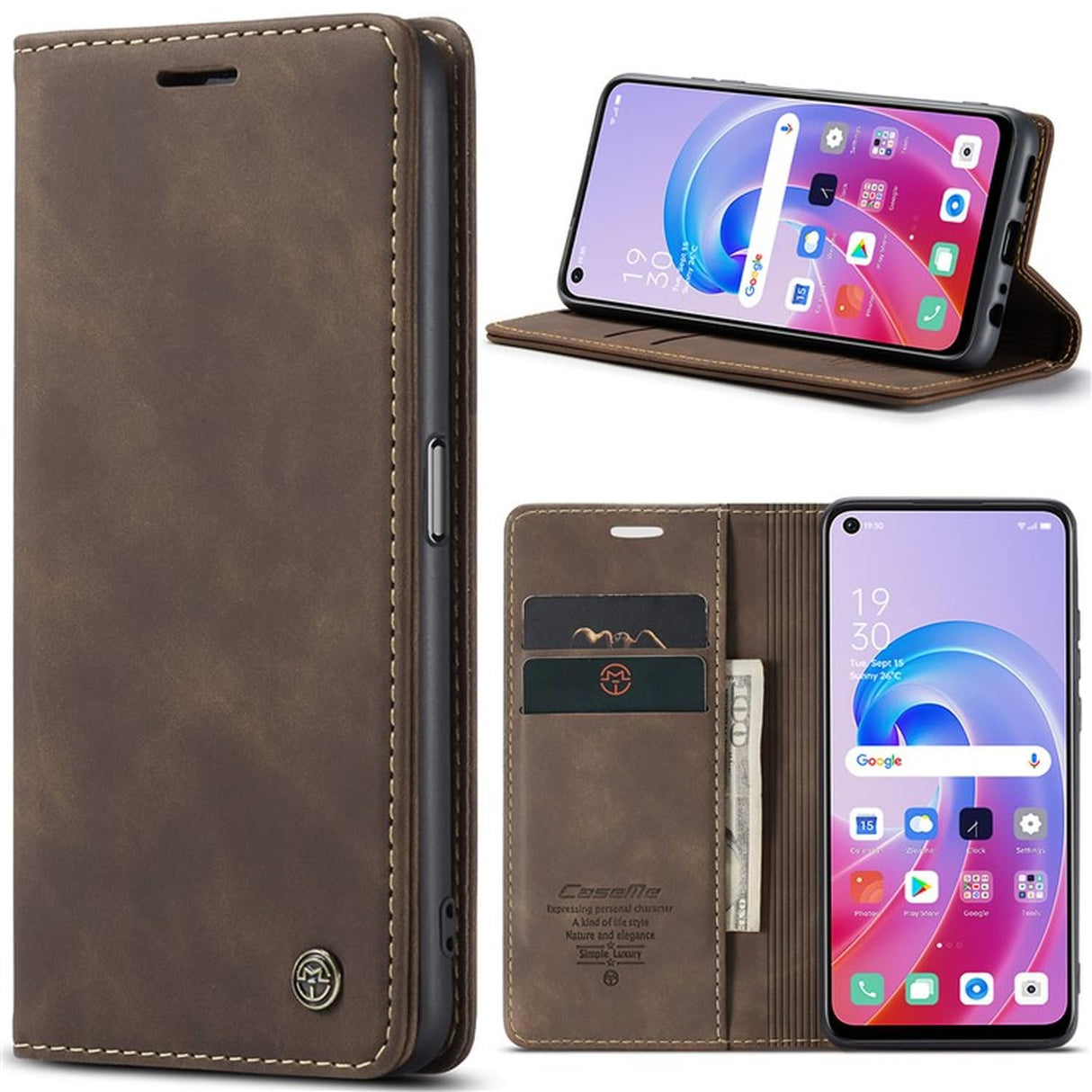 UniqCase لهاتف Oppo A96 4G / A36 / K10 4G / A76 / Realme 9i 4G جراب جلدي للهاتف مزود بامتصاص مغناطيسي - لون القهوة
