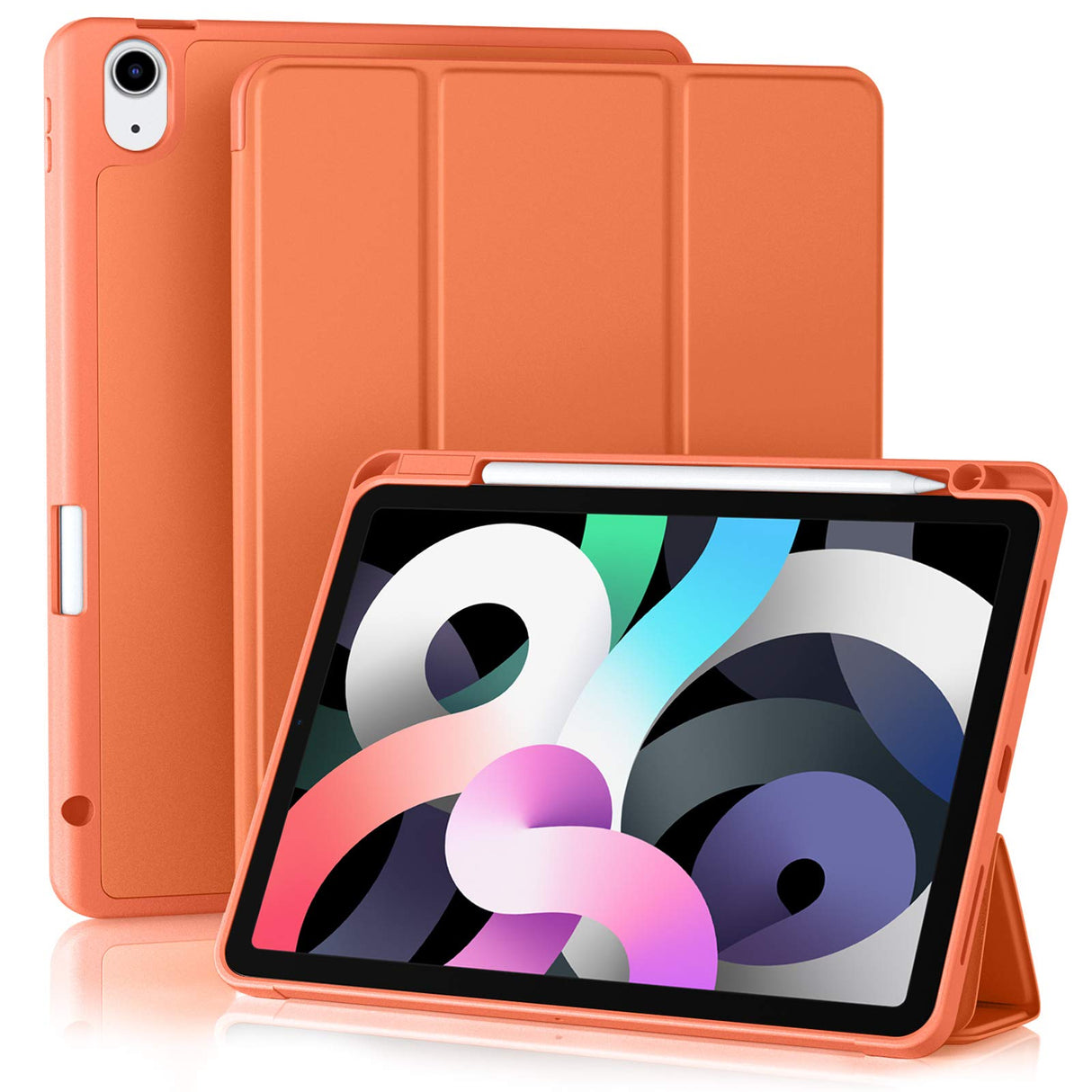 Akkerds Compatible With iPad Air 5th/4th Generation 10.9 Inch Case With Pencil Holder, Auto Sleep/Wake, Trifold Stand Smart Case, Coral
