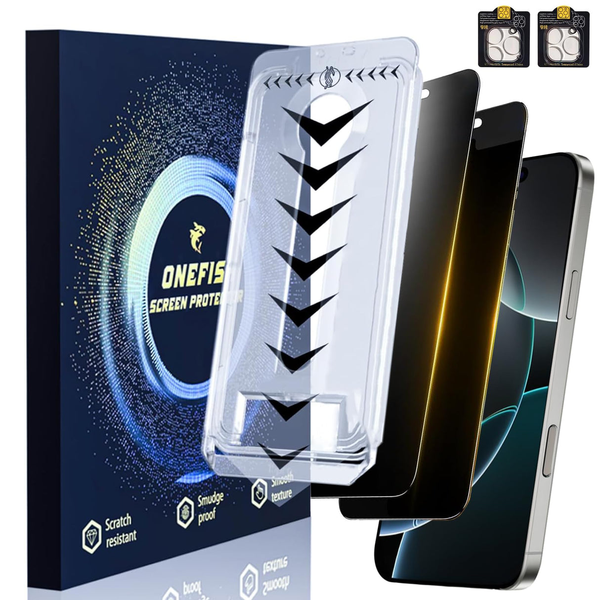 2 Pack Privacy Screen Protector for iPhone 16 Pro 6.3-Inch With 2 Camera Lens Protectors,Easy Installation Kit, Auto-Dust Align Install, Fingerprint Unlock, Anti-Spying