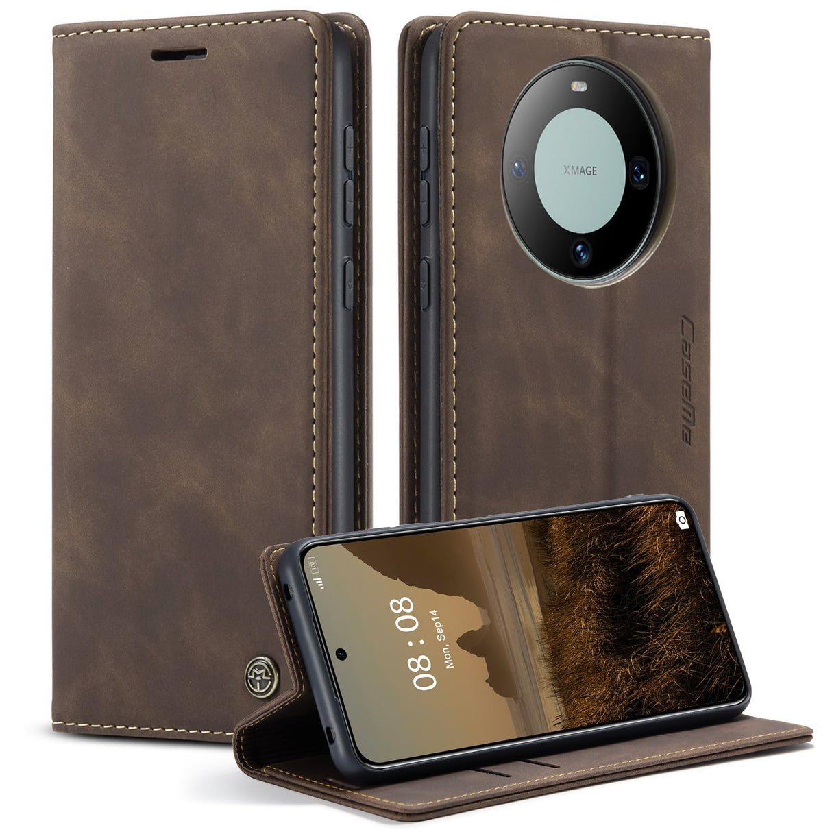 جراب UniqCase لهاتف Huawei Mate 60 مع حامل للبطاقات وغطاء جلدي للهاتف - لون بني