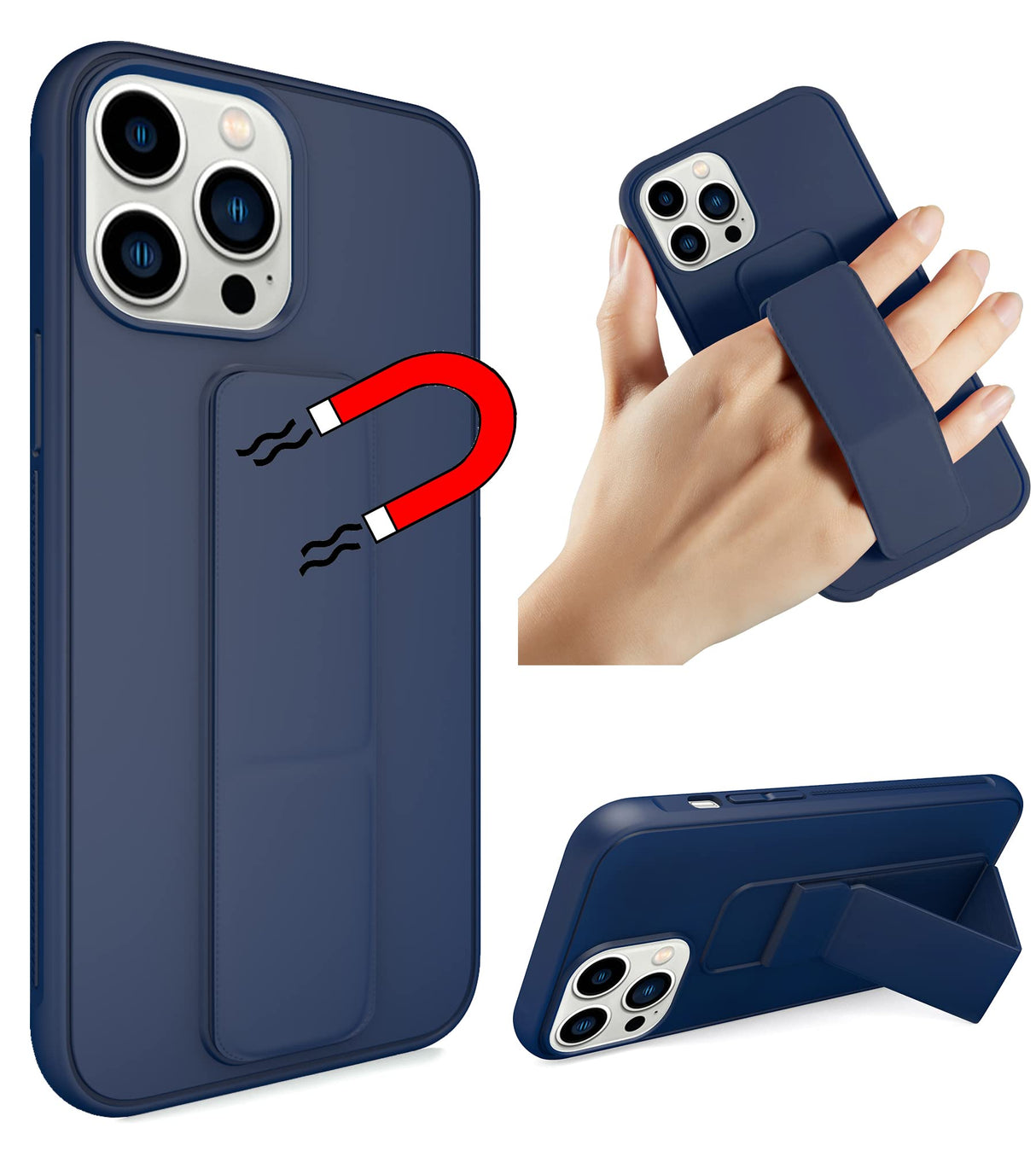 جراب Varikke iPhone 14 Pro Max، جراب متعدد الوظائف مغناطيسي عمودي وأفقي لهاتف iPhone 14 Pro Max 6.7 بوصة، جراب واقٍ رفيع لطيف بلون الحلوى لهاتف iPhone 14 Pro Max مع مسند، أزرق داكن