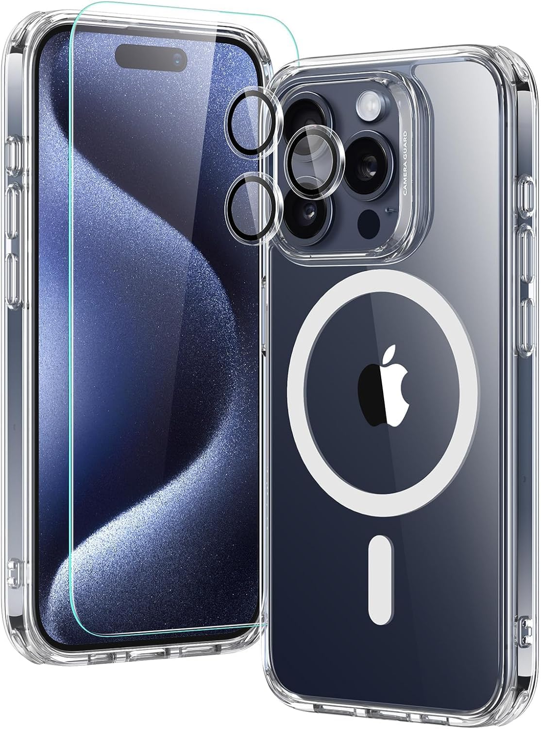 جراب شفاف مغناطيسي من YU WELL لهاتف iPhone 15 Pro Max متوافق مع الشحن اللاسلكي الآمن من Mag، غطاء ممتص للصدمات للهاتف، ظهر شفاف مضاد للخدش