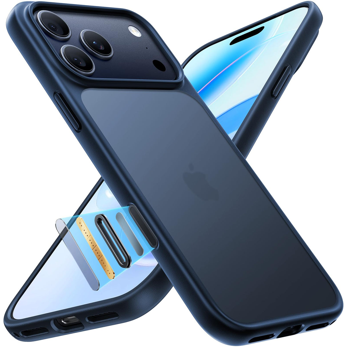 جراب TORRAS المقاوم للصدمات لهاتف iPhone 17 Pro، حماية عسكرية بطول 12 قدمًا، جراب نحيف لهاتف iPhone 17 Pro، ظهر شفاف غير لامع، رفيع، سلسلة Guardian Series، أزرق غامق