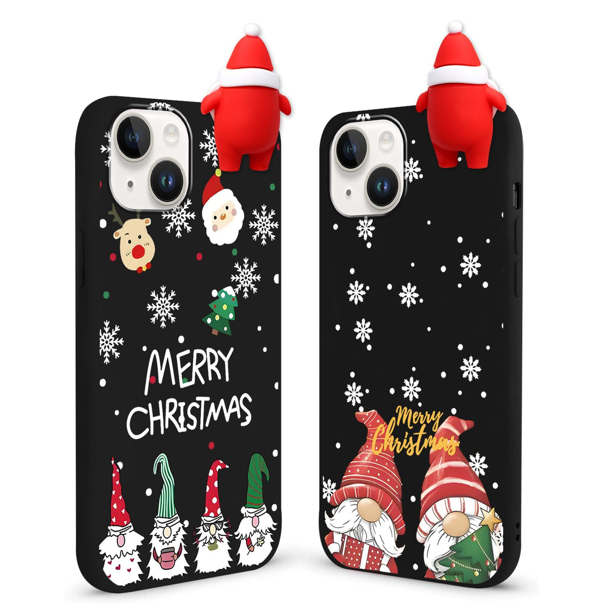 جراب Foonary 2 x Christmas لهاتف Apple iPhone 15 Plus مقاس 6.7 بوصة مع دمية عيد الميلاد ثلاثية الأبعاد بنمط سانتا كلوز بتصميم جمالي لطيف كهدية نسائية، جراب واقٍ من السيليكون لهاتف iPhone 15 Plus