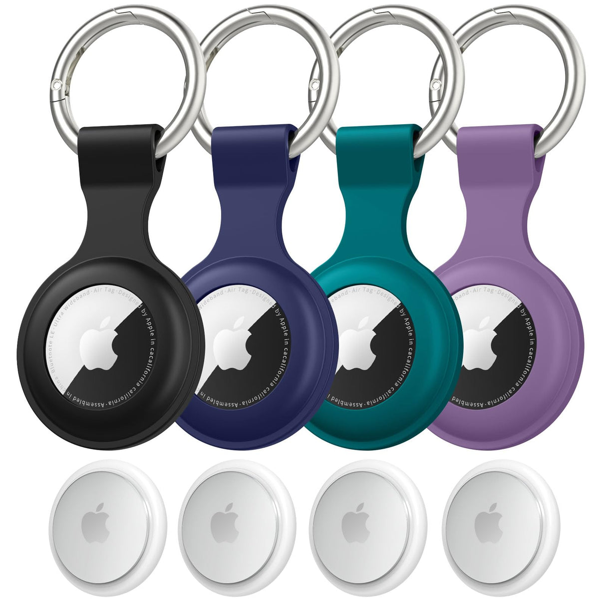 حامل علامة Airtag من السيليكون الناعم المتوافق مع Apple Airtag مع سلسلة مفاتيح، حافظة علامة Airtag مقاومة للماء، غطاء علامة Airtag لجهاز تعقب المفاتيح Airtag (أسود/أخضر غامق/أزرق داكن/أرجواني)