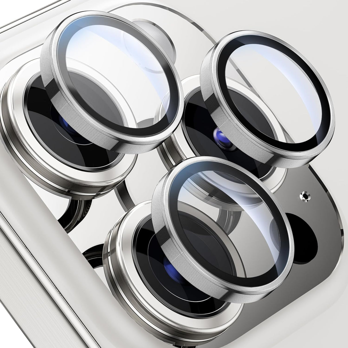 واقي عدسة كاميرا AWH لهاتف iPhone 15 Pro/iPhone 15 Pro Max، واقي شاشة كاميرا من الزجاج المقوى 9H مقاوم للكسر مع حلقة معدنية وإكسسوارات (تيتانيوم فضي، 15 Pro)