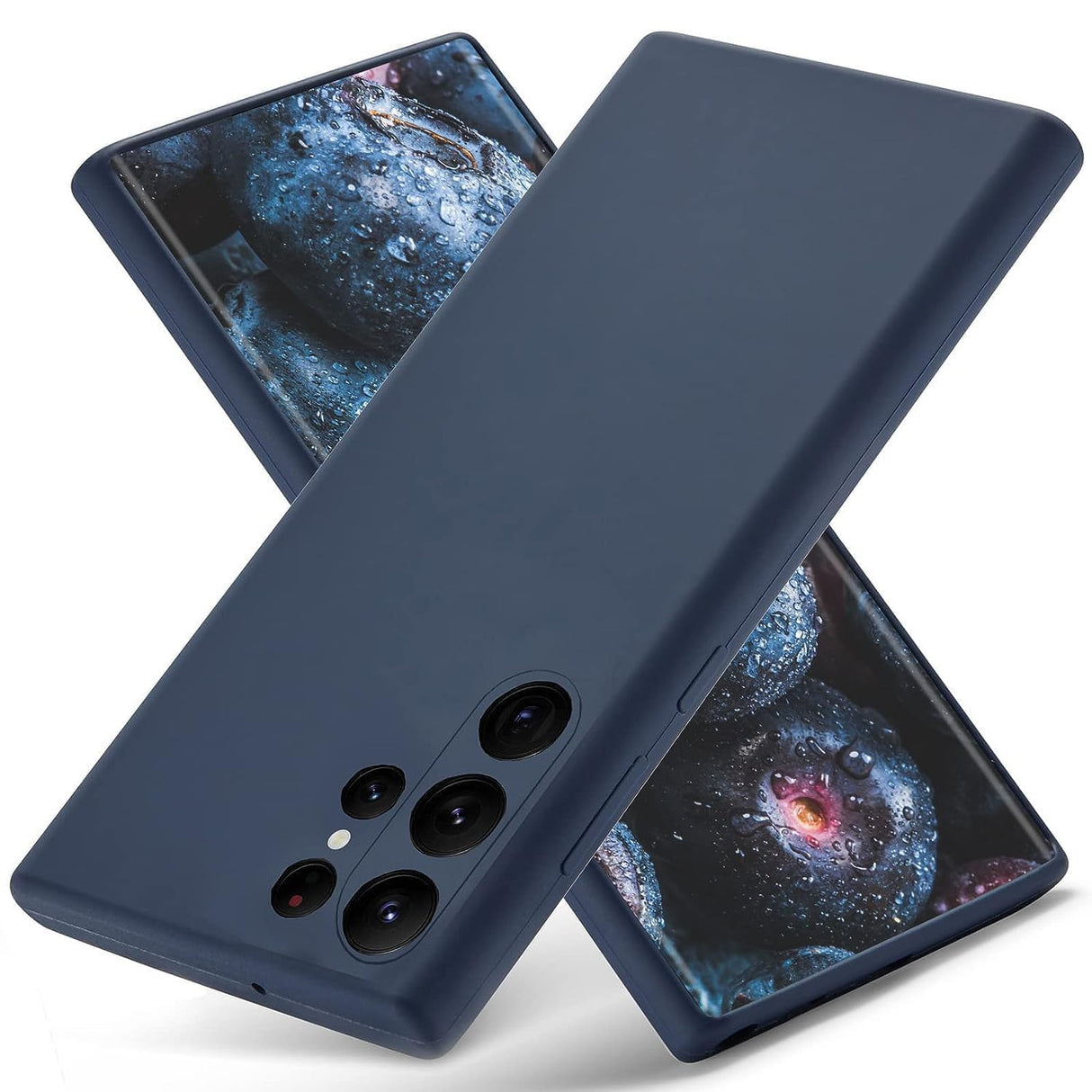 جراب AWH سيليكون سائل لهاتف S23 Ultra، غطاء ملمس البشرة مع بطانة ناعمة من الألياف الدقيقة، جراب حماية للكاميرا لهاتف Samsung (غير أصلي) (أزرق داكن)