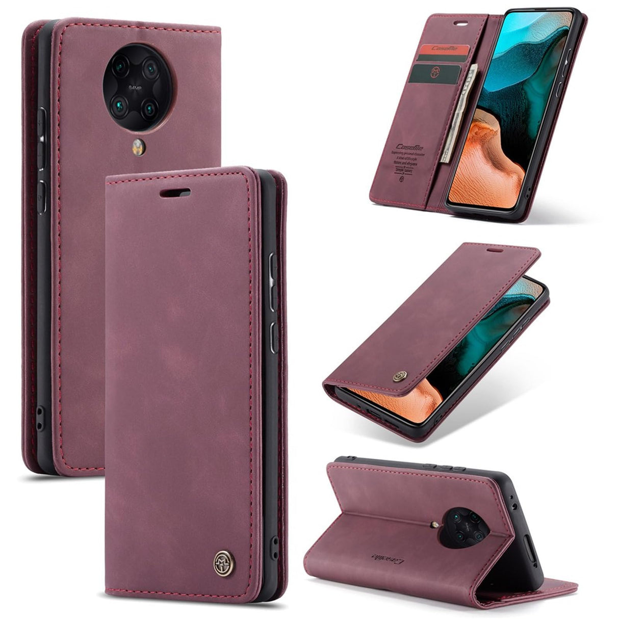 جراب جلدي ممتص تلقائيًا من UniqCase لهاتف Xiaomi Redmi K30 Pro/Poco F2 Pro - أحمر