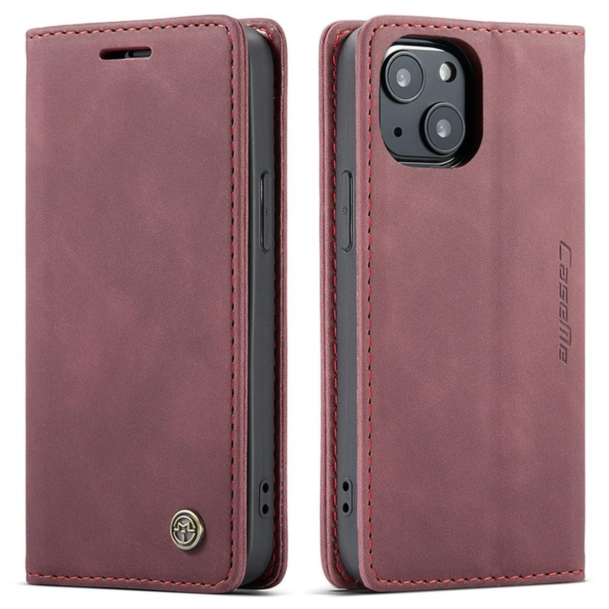 UniqCase لهاتف iPhone 13 mini جراب جلدي مغناطيسي ممتص تلقائيًا - أحمر