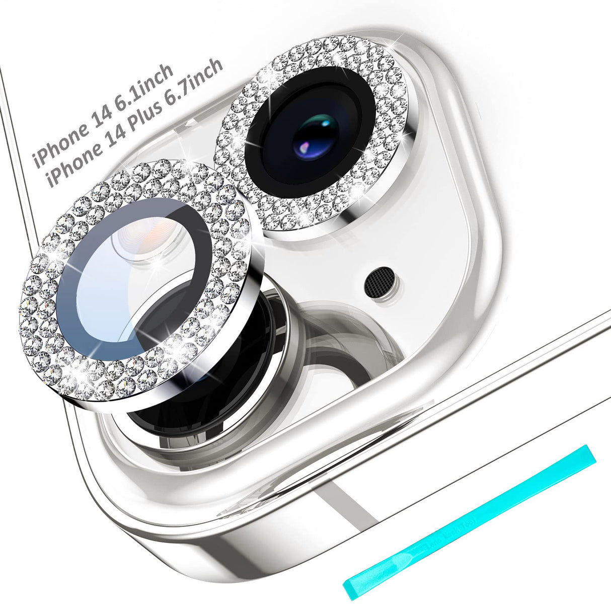 واقي عدسة كاميرا Tensea لهاتف iPhone 14 Plus/iPhone 14، غطاء حماية للكاميرا، واقي شاشة من الزجاج المقوى بحلقة معدنية ماسية فردية لهاتف iPhone 14 6.1 بوصة/iPhone 14 Plus 6.7 بوصة 2022