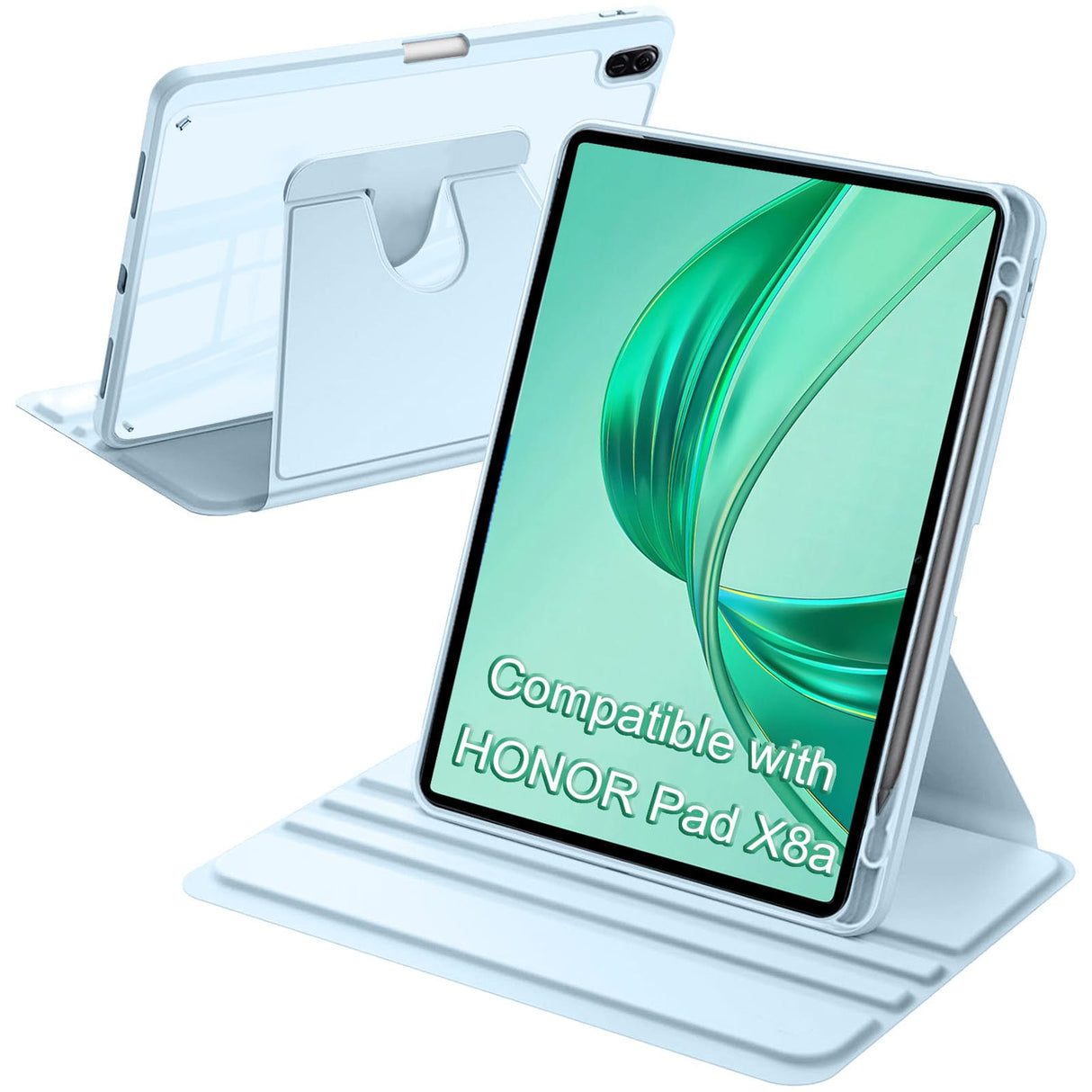 جراب دوار من A-BEAUTY متوافق مع جهاز Honor Pad X8a مقاس 11 بوصة 2024 مع حامل قلم، غطاء واقٍ يدور 360 درجة، جراب شفاف مقاوم للصدمات، أزرق سماوي