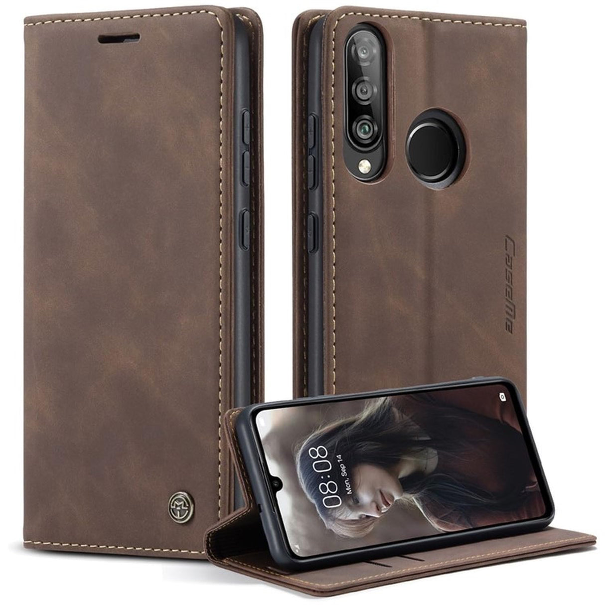 UniqCase حافظة جلدية ذاتية الامتصاص لهاتف هواوي P30 Lite New Edition/P30 Lite/nova 4e - بني