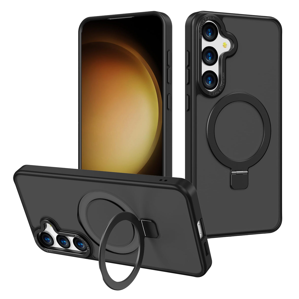 جراب مغناطيسي 2NSPDRGNI متوافق مع هاتف Samsung Galaxy S23، غطاء خلفي شفاف غير لامع غير قابل للانزلاق واقٍ مقاوم للصدمات مع حامل، أسود