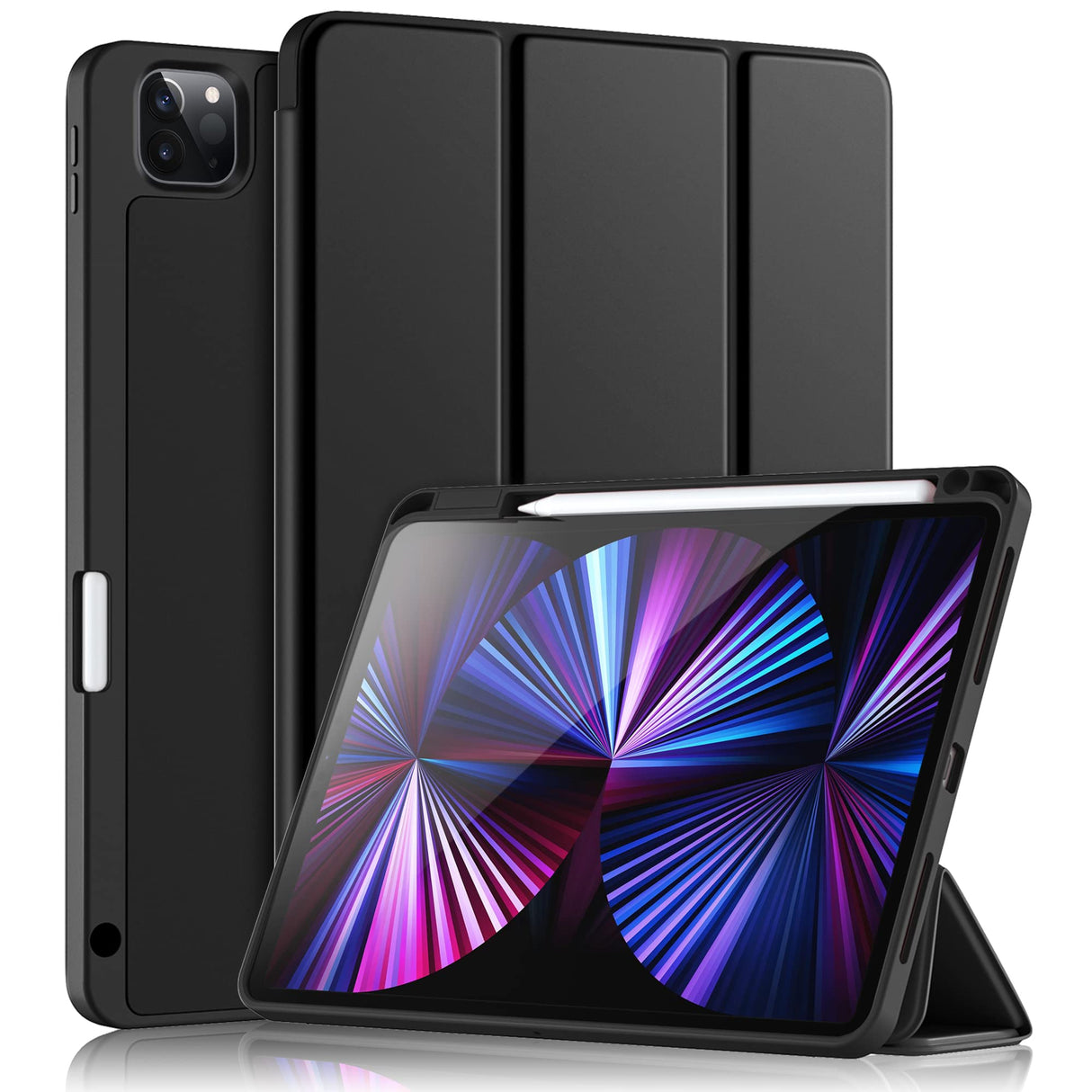 Wenlaty Case Compatible with iPad Pro 11 Case 2021/2020 with Pencil Holder, for iPad Pro 11 Inch Case 3rd/2nd Generation, Trifold Stand Protective Case with Soft TPU Back, Auto Wake/Sleep, Black