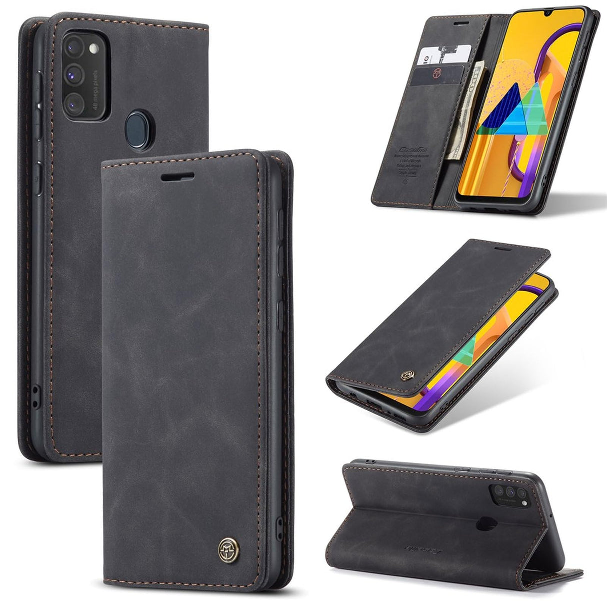 UniqCase جلد ممتص تلقائيًا مع غلاف محفظة لهاتف Samsung Galaxy M30s/M21 - أسود