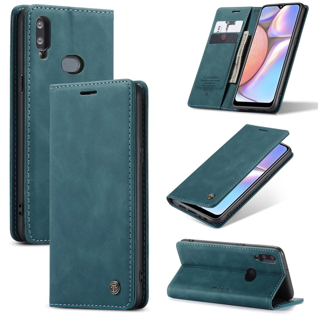 جراب محفظة جلدي من UniqCase مزود بحامل لهاتف Samsung Galaxy A10s - أزرق وأخضر