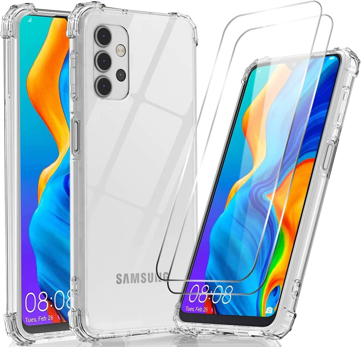AWH Samsung A23 5G Case Shockproof Clear Transparent Case Cover (2 Pack Tempered) Glass Screen Protector, Edge to Edge Full Screen Coverage for Samsung Galaxy A23 5G(2022)