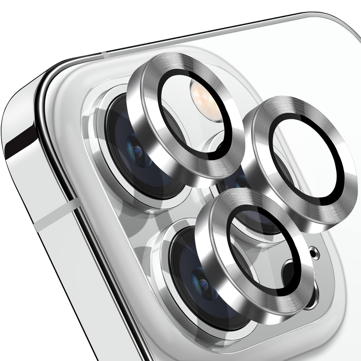 واقي عدسة كاميرا AWH Hsefo متوافق مع iPhone 14 Pro / 14 Pro Max، غطاء عدسة مضاد للخدش 9H زجاج مقوى معدني واقي شاشة كاميرا مقاوم للصدمات حلقة كاميرا - 3 قطع فضية
