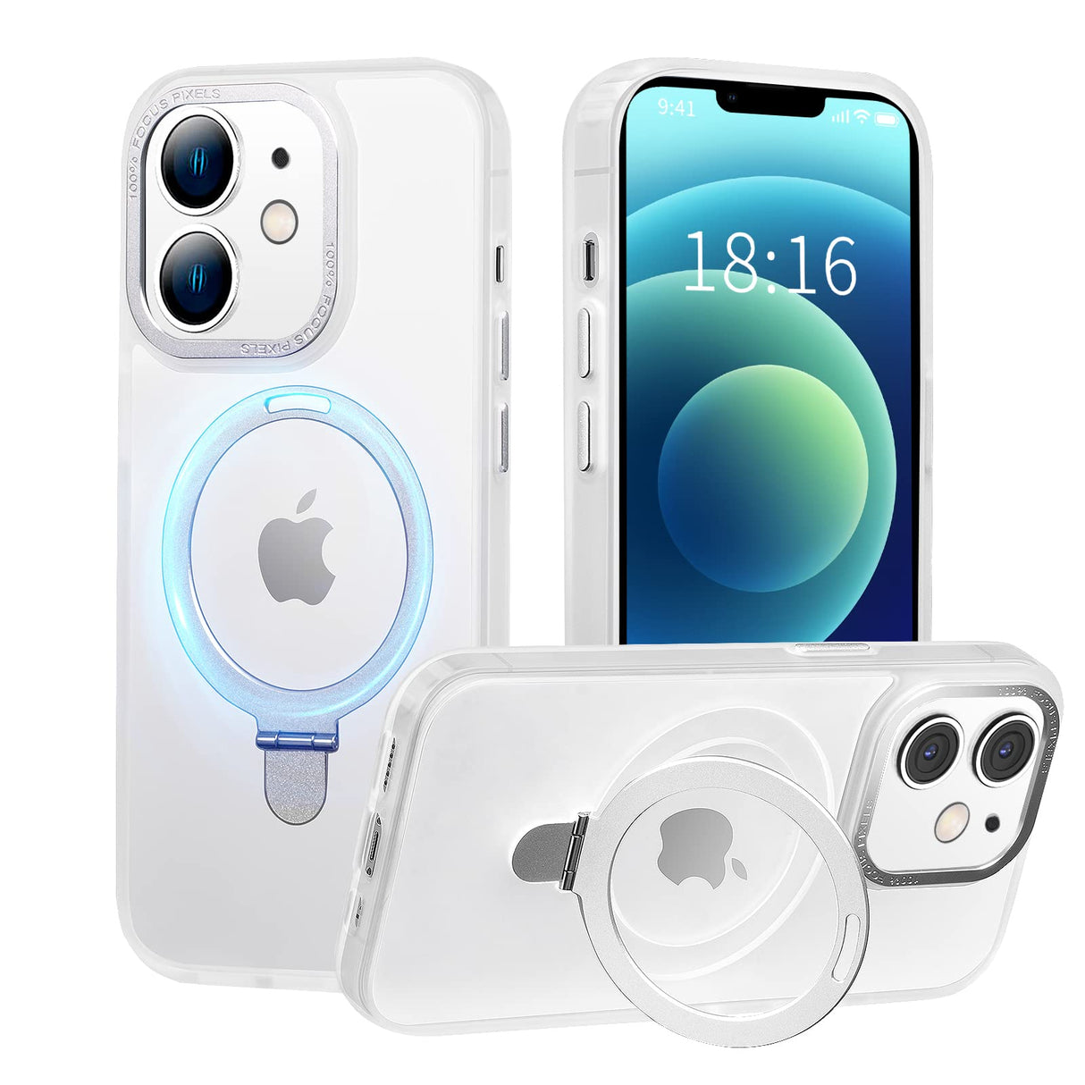 UCHUANG for iPhone 12/12 Pro Case with Magnetic Invisible Stand Cover Anti-Yellow Slim Thin Translucent Matte Protective Magsafe Case for iPhone 12/12 Pro 6.1 inch - Morning Mist Through