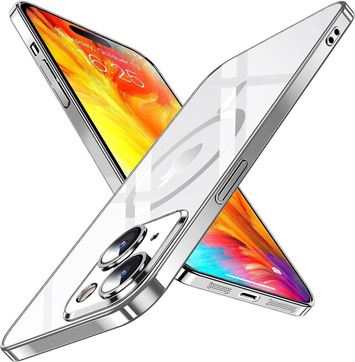 جراب AWH المغناطيسي النحيف المصمم لهاتف iPhone 15 Pro Max - جلد رقيق غير لامع بظهر صلب، مضاد لبصمات الأصابع، غطاء واقٍ للغاية مع حماية للكاميرا 6.7 بوصة (فضي)