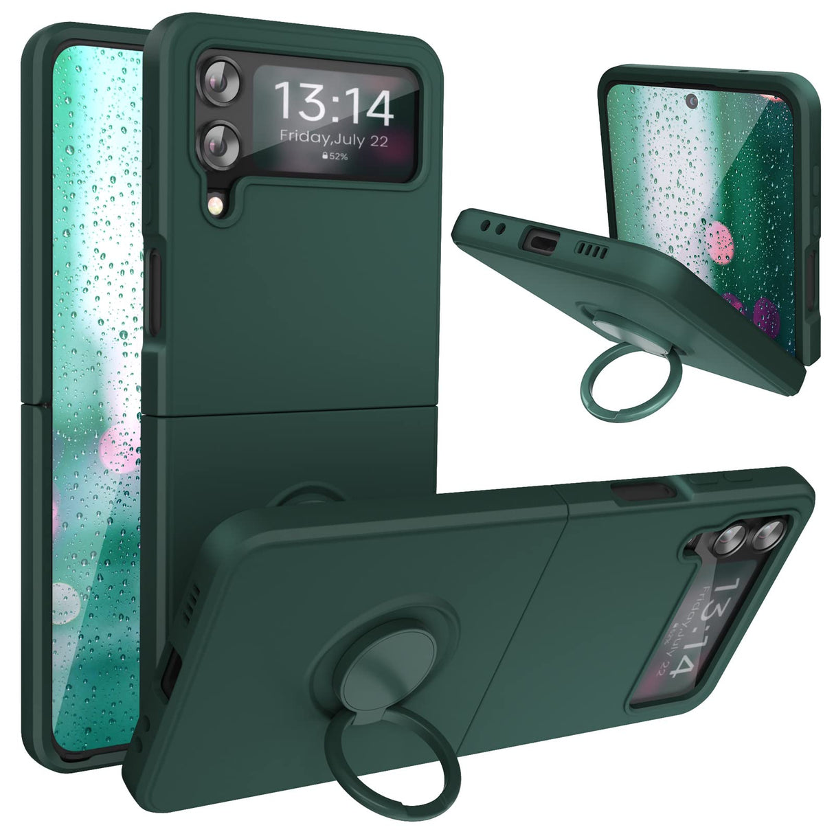 ABITKU Compatible with Galaxy Z Flip 4 Case, Silicone with 360°Ring Kickstand Holder Microfiber Cloth Designed for Galaxy Z Flip 4 6.7 inch (Army Green)